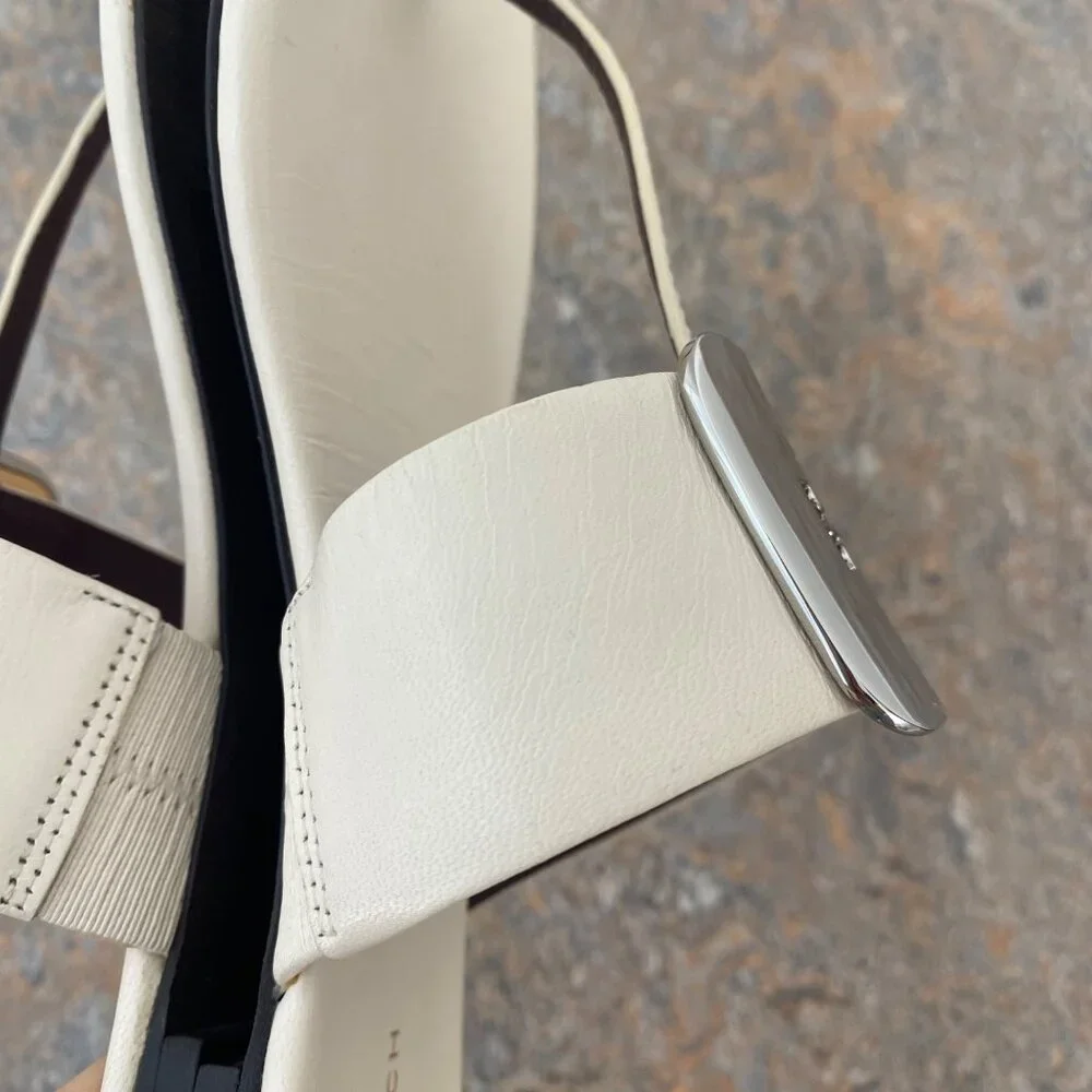 New Tory Burch Georgia Logo Sandals Shoes Ivory